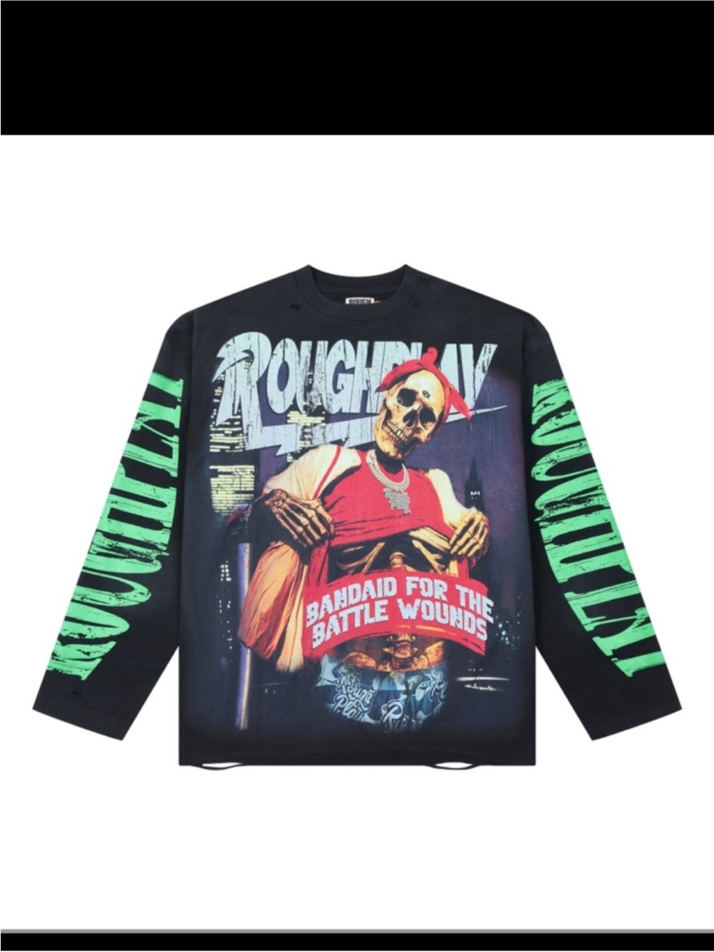 Roughplay Bandaid for the Battle Wounds' Graphic Long-Sleeve Tee - Black/Green